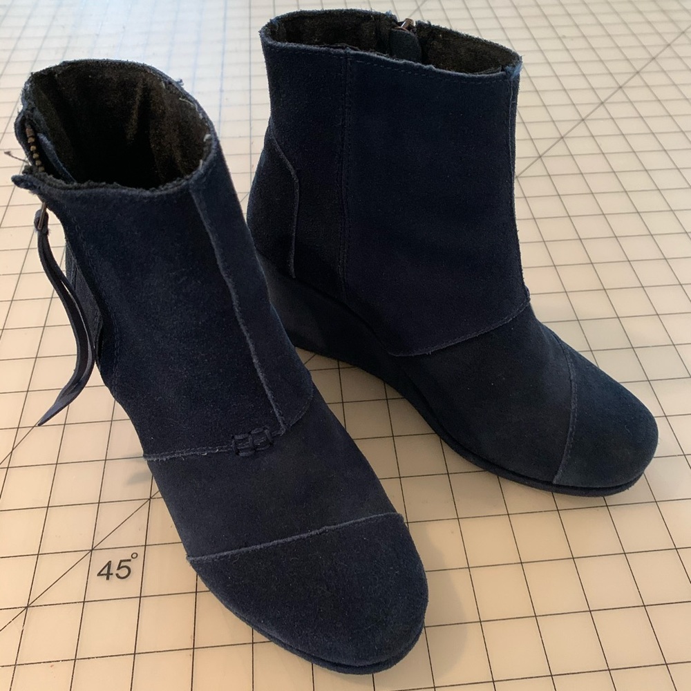 Women's Navy Suede Ankle Boots - Classic Zip Wedge